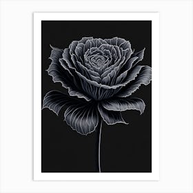A Carnation In Black White Line Art Vertical Composition 17 Art Print
