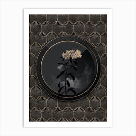 Shadowy Vintage Small White Flowers Botanical in Black and Gold Art Print