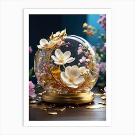 Snow Globe With Flowers Art Print