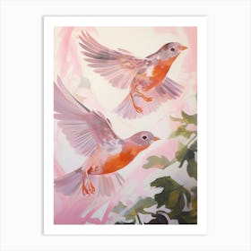 Pink Ethereal Bird Painting European Robin 3 Art Print