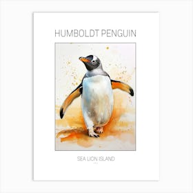 Humboldt Penguin Sea Lion Island Watercolour Painting 3 Poster Art Print