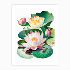 Lotus Flowers In Park Decoupage 8 Art Print