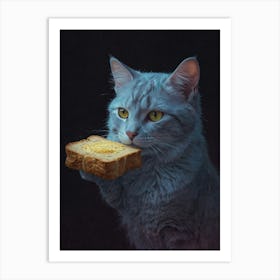 Cat Eating Bread Art Print