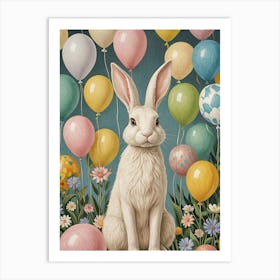 Easter Bunny And Balloons Art Print