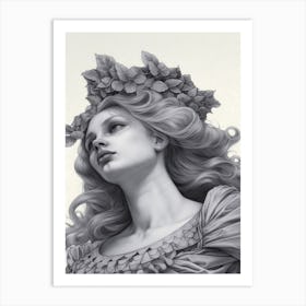 Aphrodite, Greek Goddess B&W Drawing Art Print