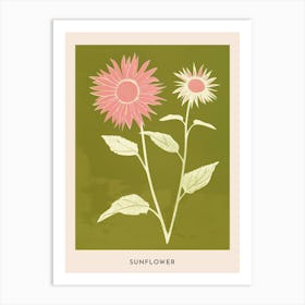 Pink & Green Sunflower 2 Flower Poster Art Print