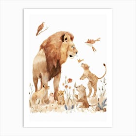 African Lion Interaction With Other Wildlife Clipart 3 Art Print