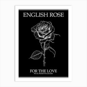 English Rose Black And White Line Drawing 10 Poster Inverted Art Print