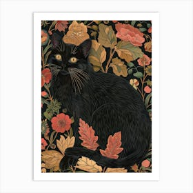 Black Cat In Autumn Art Print