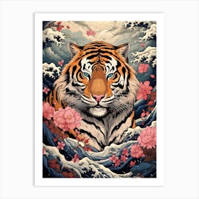 Tiger Animal Drawing In The Style Of Ukiyo E 3 Art Print