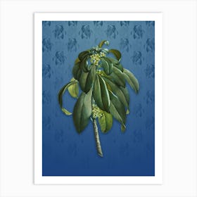 Vintage Spurge Laurel Weeds Botanical on Bahama Blue Pattern n.1515 Art Print