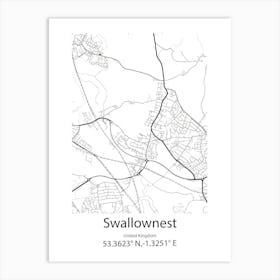 Swallownest,United Kingdom Minimalist Map Poster