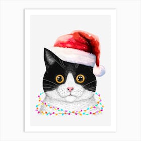 Santa Cat Art Print