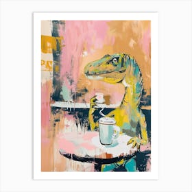 Graffiti Style Dinosaur Drinking A Coffee In A Cafe 1 Art Print