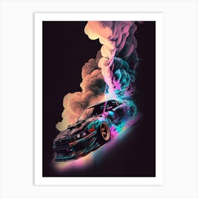 Muscle Smoke Drift Retro Racing Car Art Print