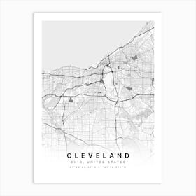 Cleveland Ohio USA White Map Art Print