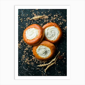 Buns, Bakery sweet buns — Food kitchen poster/blackboard, photo art Art Print