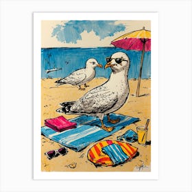 Seagulls On The Beach 3 Art Print