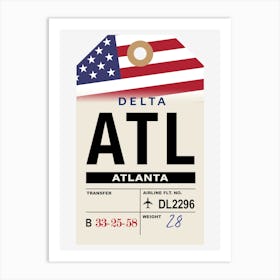 Atlanta (ATL) Georgia, USA Vintage Airline Luggage Tag Art Print