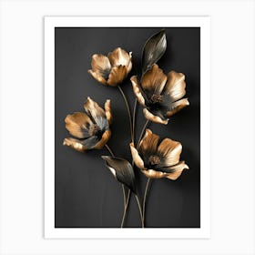 Gold And Black Flowers Art Print