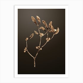 Gold Botanical Viscum Album Branch on Chocolate Brown n.3029 Art Print
