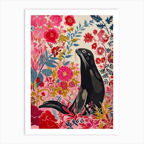 Floral Animal Painting Harp Seal 3 Art Print