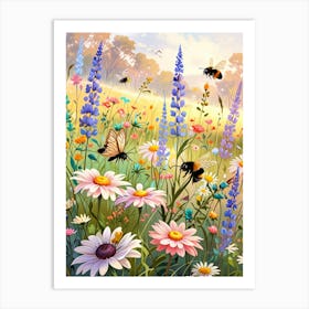 Bees In The Meadow 3 Art Print