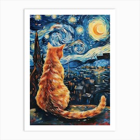 Starry Night Cat Painting Art Print