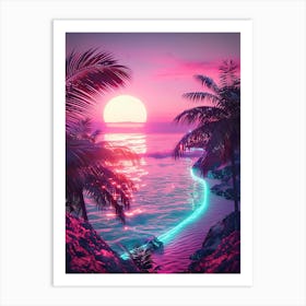 Synthwave Sunset At The Beach 3 Art Print