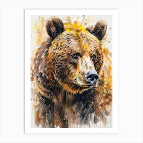 Grizzly Bear Pastel Watercolour 4 Poster