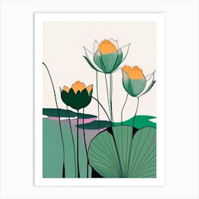 Lotus Flowers In Park Minimal Line Drawing 4 Art Print