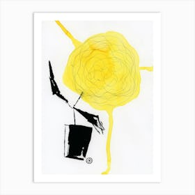 Yellow Sunflower In A Black Vase 4 - minimal abstract floral vertical Art Print