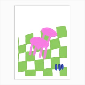 Checkered Green Pink Chair Art Print