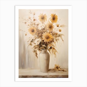 Sunflower, Autumn Fall Flowers Sitting In A White Vase, Farmhouse Style 1 Art Print