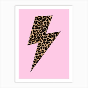 Lightning Bolt in Leopard Print on Pink Art Print