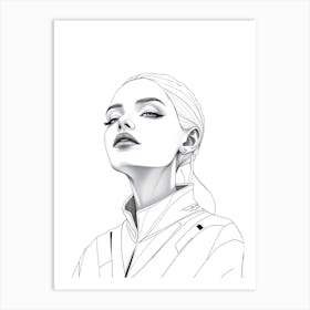 Minimal Drawing Portrait Of A Girl Art Print