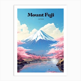 Mount Fuji Japan Cherry Blossom Modern Travel Illustration Art Print