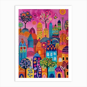 Kitsch Colourful Bangkok Inspired Cityscape  1 Art Print