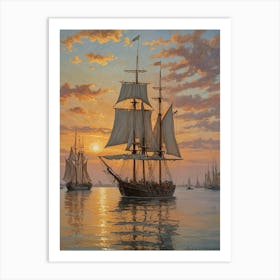 Sailing Ships At Sunset no2 Art Print