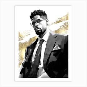 Black Man with Gold Abstract 7 Art Print