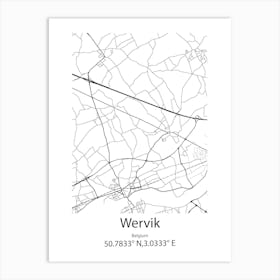 Wervik,Belgium Minimalist Map Art Print