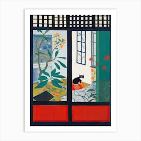 Open Window With Cat Matisse  Inspired  Style Tokyo Japan 1 Art Print