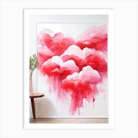 Abstract Acrylic Illustration Of Voluminous Clouds Symbolizing Love With Splashes Of Bright Red Re (4) Art Print