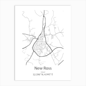 New Ross,Ireland Minimalist Map Art Print