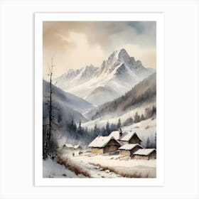 Vintage Muted Winter Mountain Landscape (22) Art Print