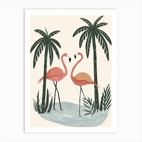 Andean Flamingo And Coconut Trees Minimalist Illustration 1 Art Print