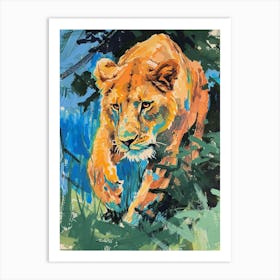 Asiatic Lion Lioness On The Prowl Fauvist Painting 3 Art Print