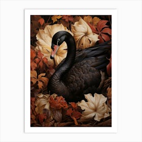 Dark And Moody Botanical Swan 1 Art Print