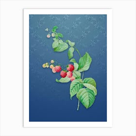 Vintage Red Berries Botanical on Bahama Blue Pattern n.0891 Art Print