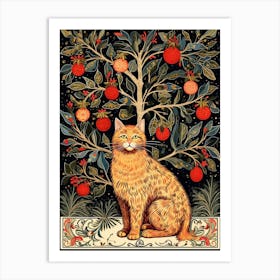 William Morris Style Christmas Cat 4 Art Print